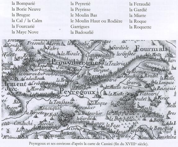 Peyregoux et ses environs d'après la carte de Cassini