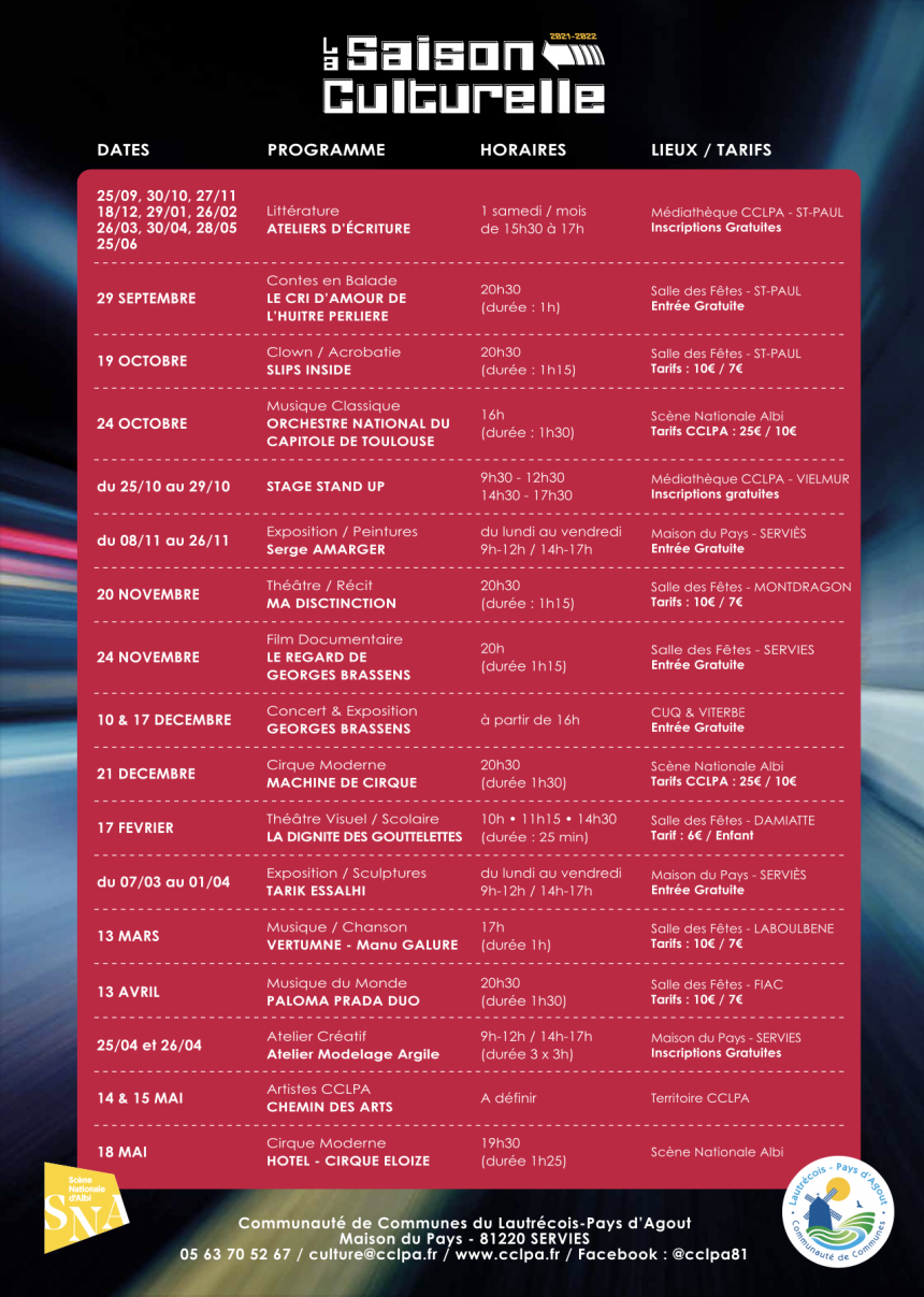 programme saison culturelle CCLPA 2021 2022